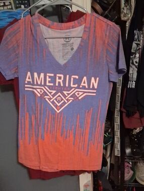 American Fighter Purple and Orange Graphic V-Neck Tee